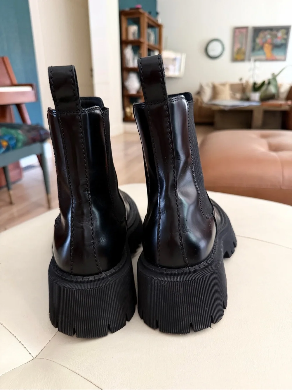 Balenciaga Black Leather Platform Chelsea Ankle Boots
